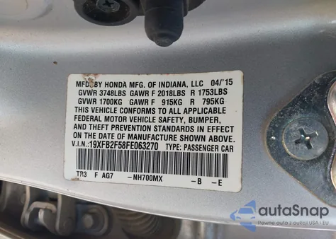 2015 Honda Civic Lx z USA, uszkodzony, nr VIN 19XFB2F58FE063270